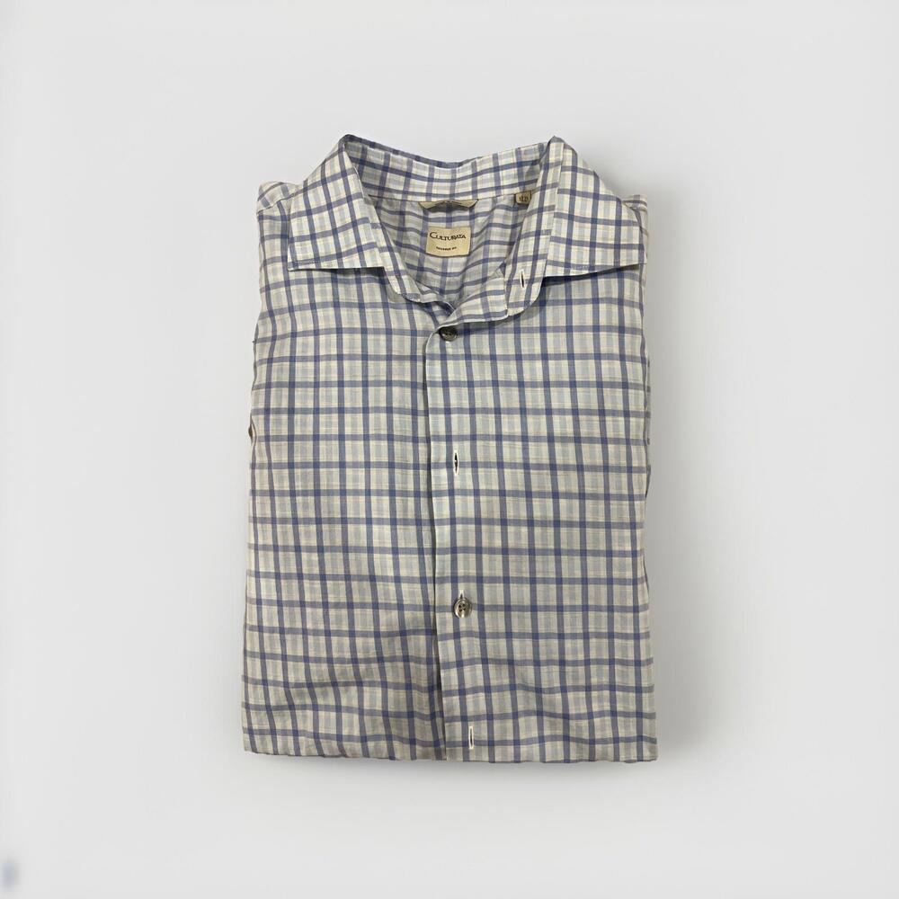 CULTURATA MENS CASUAL BUTTON SHIRT 17.5/44 XL BLUE PATTERN MADE IN ITALY VGC!